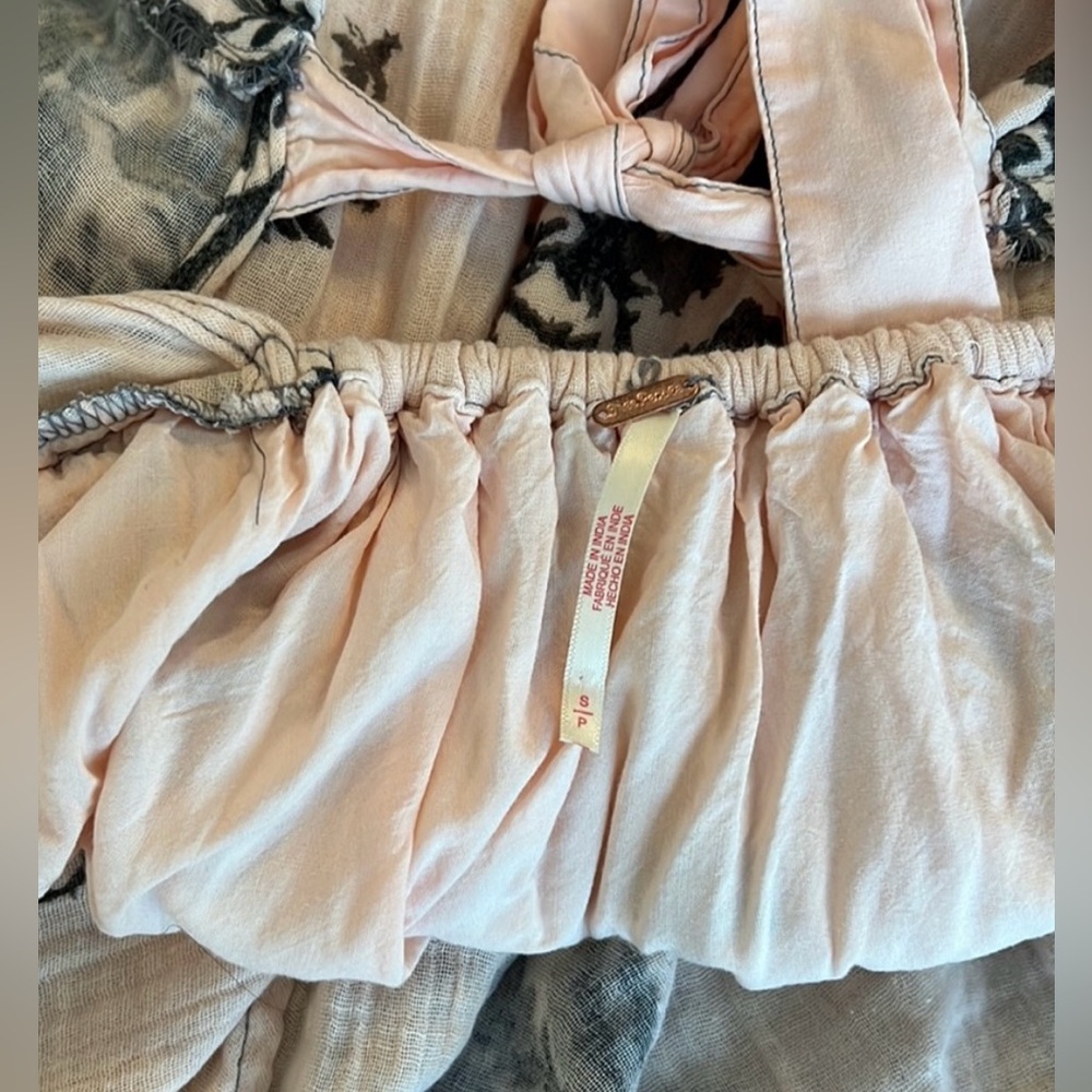 Free People ‘Forget Me Not’ Gauze Cotton Midi Dress in Peach Pink & Black, Small - Picture 13 of 14